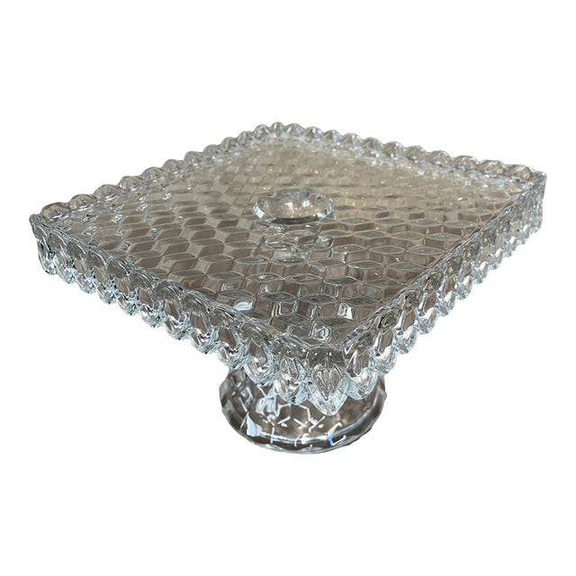 Fostoria 1915-82 American Clear Cube Square 10 1/8" Cake Stand For Sale