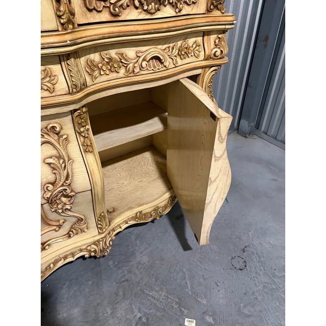 Mid 20th Century Monumental Rococo Revival Hand-Painted Floral China Cabinet and Buffet For Sale In New York - Image 6 of 12