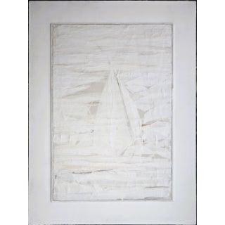 Beyond Tiburon - Sailing 18*24 Original Mixed Media Art Painting by Carrie Bergey - White Grey Cream For Sale