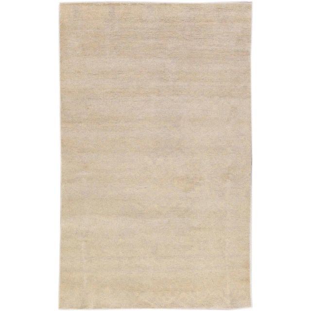 Modern Moroccan Style Handmade Seamless Beige Wool Rug For Sale - Image 10 of 10