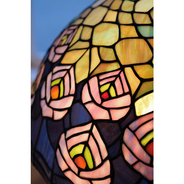 Tiffany Studios Late 20th Century Tiffany-Style Stained Glass Peacock Feather Table Lamp For Sale - Image 4 of 7