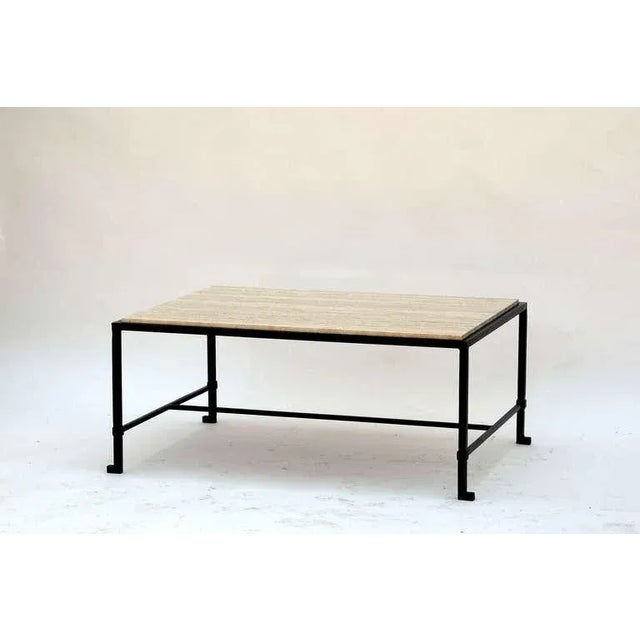 Neoclassical Diagramme' Travertine and Wrought Iron Coffee Table by Design Frères For Sale - Image 3 of 9