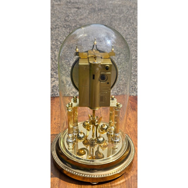 Vintage Elgin Anniversary Mantel Clock With Glass Dome, Brass Finish & Rotating Pendulum For Sale - Image 9 of 17
