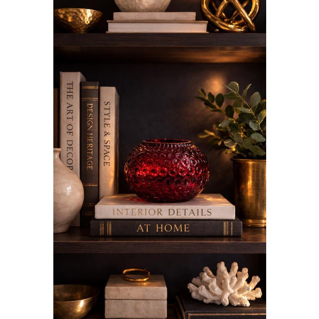 Red Cranberry Red Hobnail Art Glass Orb Vase For Sale - Image 8 of 9