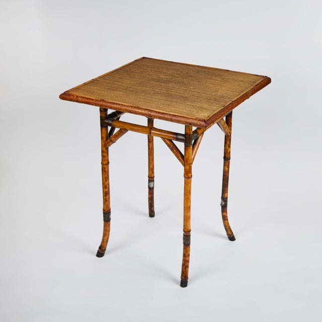 Late 19th Century Antique Chinoiserie Tortoiseshell Bamboo + Grass Cloth Side Table For Sale - Image 5 of 13