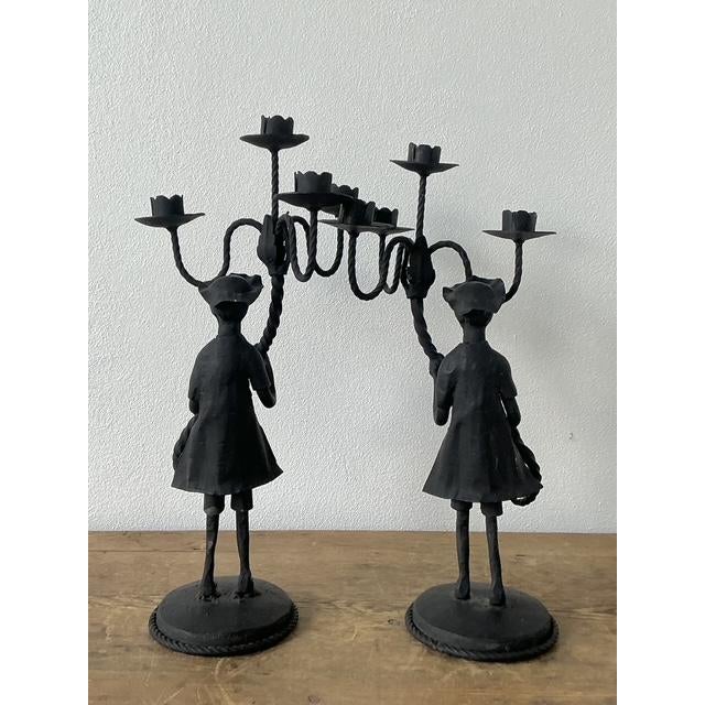 Vintage Boho Forged Iron Candelabras - Set of 2 For Sale - Image 4 of 12