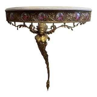 1950s Bronze Little Wall Console With Porcelain Medallions. For Sale