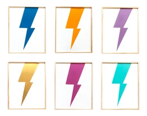 Max & Alma Wolf "Mulitcolor Lightning" Paintings - Set of 6