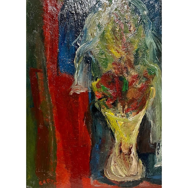 Norman Carton, American Abstract Expressionist Flowers Oil Painting Norman Carton Wpa Artist For Sale In Miami - Image 6 of 14