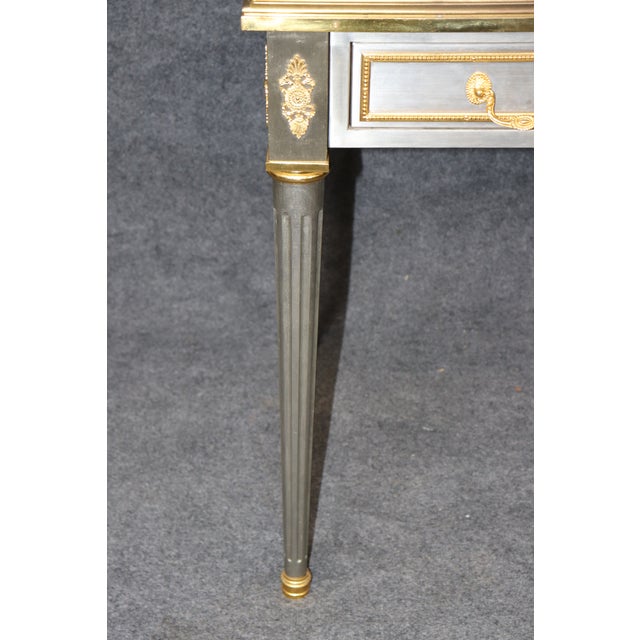 Stunning 1960's Louis XVI Style John Vesey Steel and Bronze Writing Desk Leather For Sale - Image 12 of 18