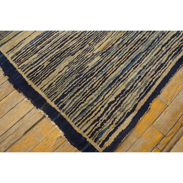 Textile 1920s Navy Stripe Medallion Antique Chinese Peking Knotted Wool Rug 2'7''x4' 8'' For Sale - Image 7 of 10