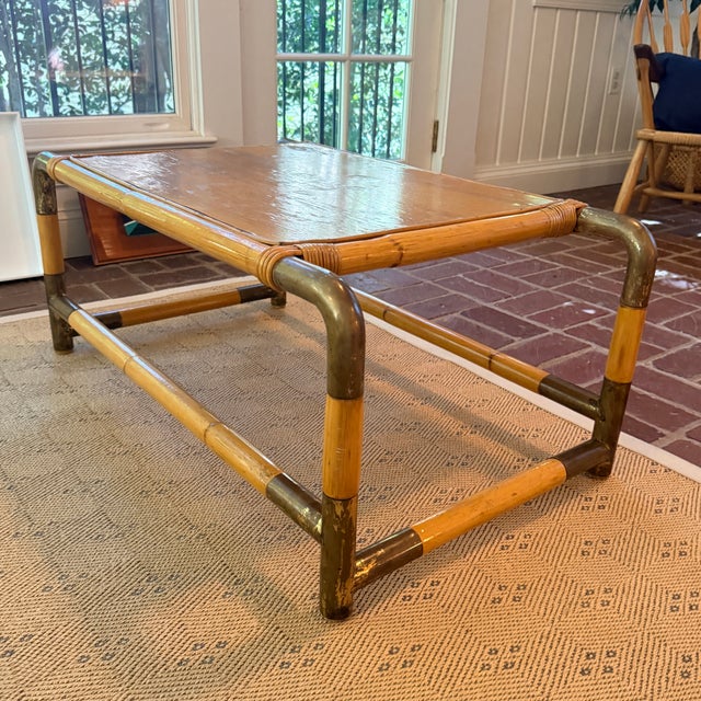 1970s 1970s Bamboo & Brass Coffee Table For Sale - Image 5 of 10