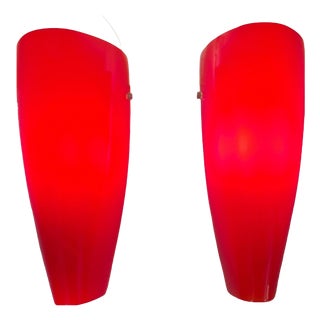 Vintage Wall Lamps in Red Glass from Trio Leuchten, 2010s, Set of 2 For Sale