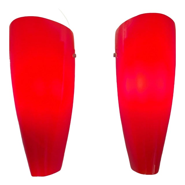 Vintage Wall Lamps in Red Glass from Trio Leuchten, 2010s, Set of 2 For Sale