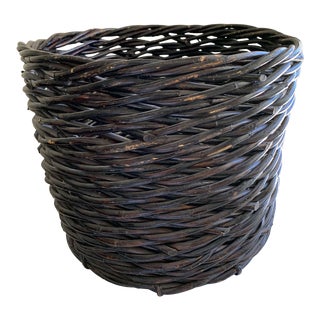 Large Rustic Earthy Wood Decor Storage Basket For Sale