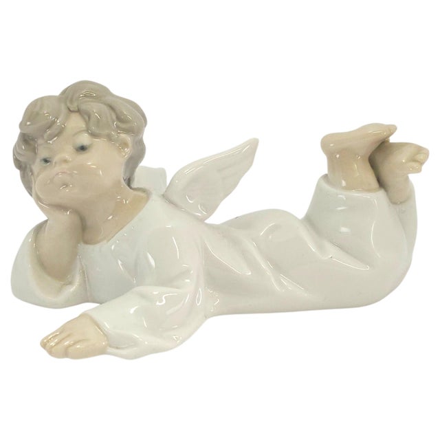 Figurative Lladro #4541 Little Angel Reclining Spanish Porcelain Cherub Figurine 5.5" For Sale - Image 3 of 12