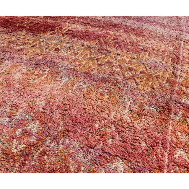 Mid 20th Century Tribal Design Vintage Moroccan Rug in Purple, Red, Orange, and Green For Sale - Image 5 of 13