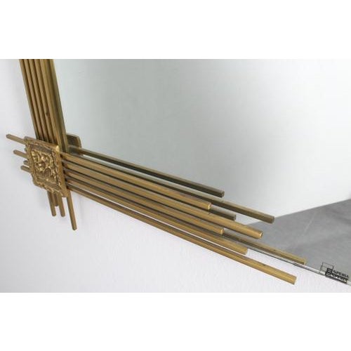 Rectangular Wall Mirror with Golden Brass Frame attributed to Angelo Brotto for Esperia, Italy, 1970 For Sale - Image 12 of 18