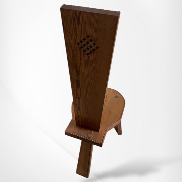 Wood Brutalist Spinning Chair in Oak For Sale - Image 7 of 8