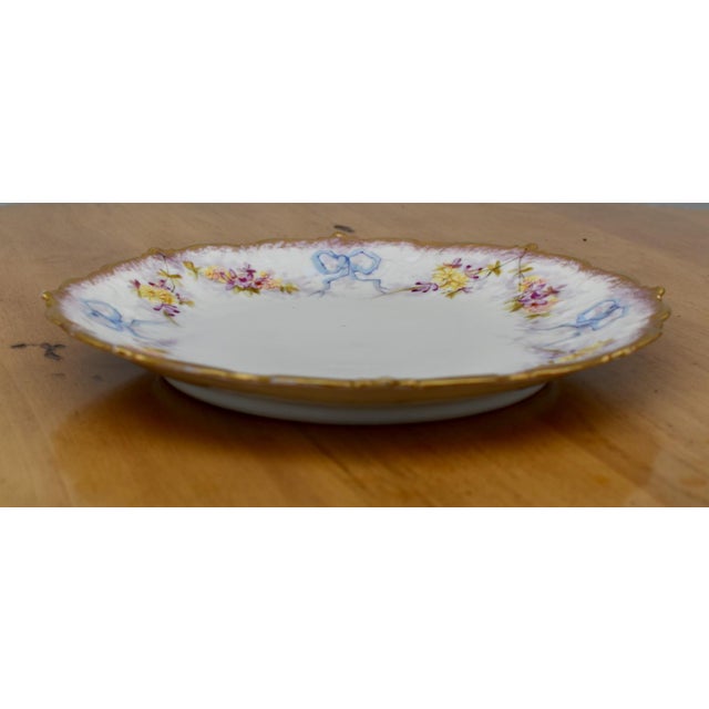 White Antique Limoges French Porcelain Plate Floral Garlands Blue Bows Ribbons Gilt For Sale - Image 8 of 16