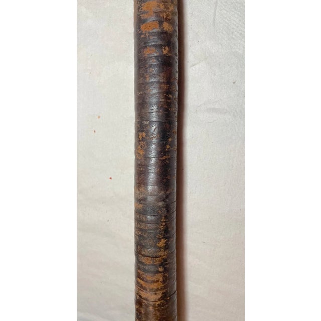 Metal Antique 19th Century Handmade Segmented Brown Leather Walking Stick Cane For Sale - Image 7 of 11
