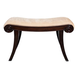 Kerry Joyce for Dessin Fournir Regency Style Mahogany Scroll-End Upholstered Bench For Sale