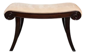 Kerry Joyce for Dessin Fournir Regency Style Mahogany Scroll-End Upholstered Bench