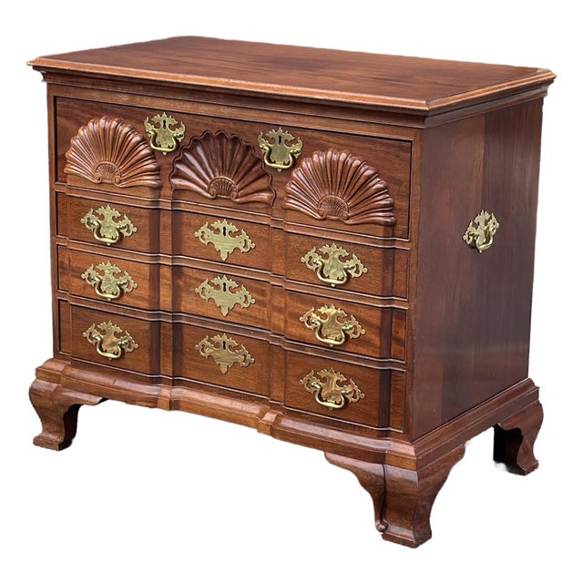 Bespoke Block and Shell Carved Mahogany Chest After Townsend & Goddard For Sale