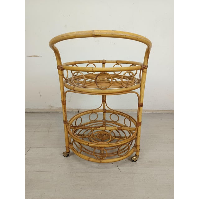 Vintage Rattan Serving Bar Cart, 1960s For Sale - Image 10 of 15