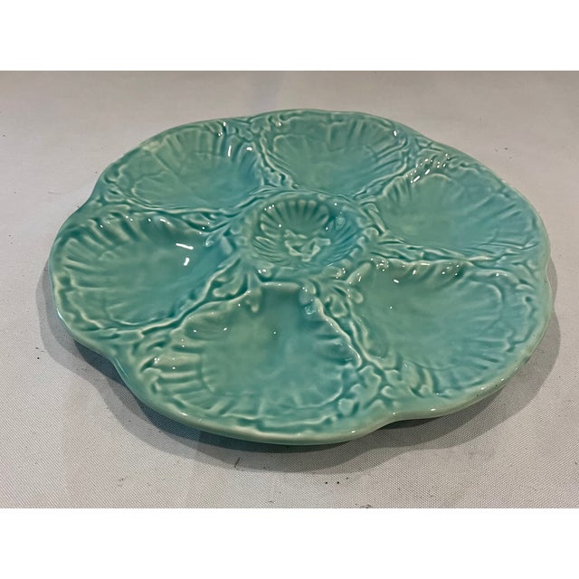 Gien 1950s Gien Majolica Aqua/Turquoise Oyster Plate For Sale - Image 4 of 8