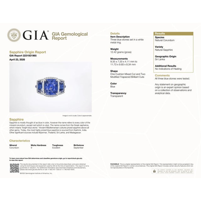 Metal Lugano Gia 14.10 Carat Ceylon No Heat Sapphire Diamond Enamel 18k Gold Ring, Size 6.25 For Sale - Image 7 of 8