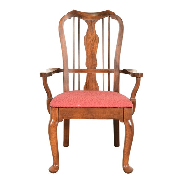 Baker Furniture Style Queen Anne Solid Walnut Armchair, Circa 1960s For Sale