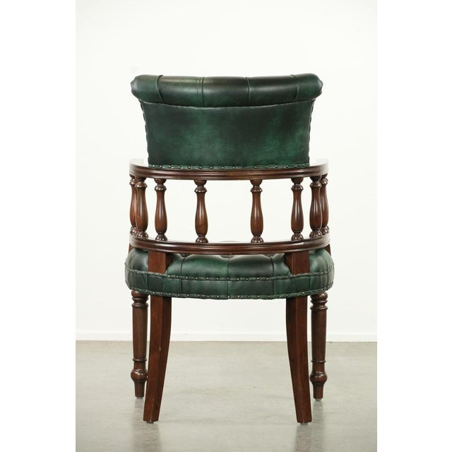 Chesterfield Desk Chair in Green Flame-Patterned Cowhide Leather For Sale - Image 4 of 13