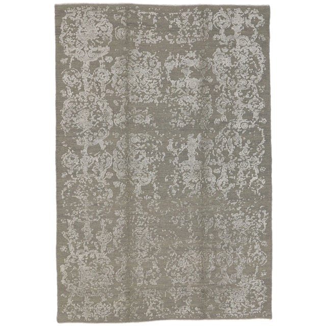 2000 - 2009 Vintage Modern Erased Damask Rug For Sale - Image 5 of 5
