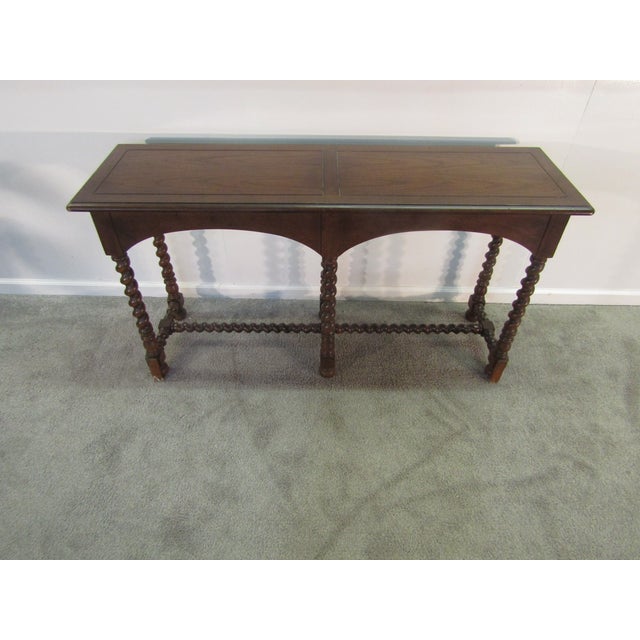 Wood Henredon Solid Oak Barley Twist Leg Console Table For Sale - Image 7 of 9