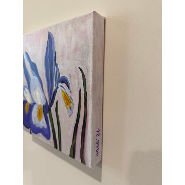 Modern Abstract Floral Acrylic Painting on Canvas, Signed, Framed, Dated For Sale - Image 4 of 6