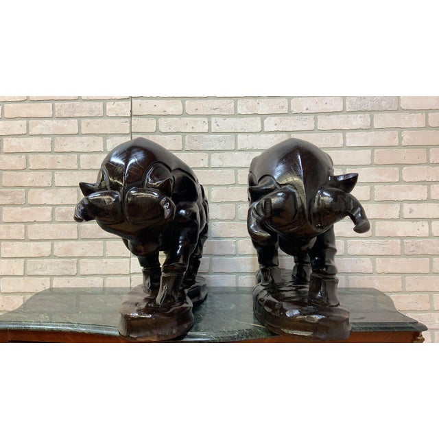 Wood Vintage Spanish Carved Charging Bull Statue - Pair For Sale - Image 7 of 11