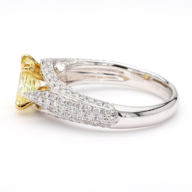 Metal 1990s Gia Cert. 1.01 Carat Fancy Intense Yellow Radiant Diamond Pave Set Split Ring, Size 6.25 For Sale - Image 7 of 12