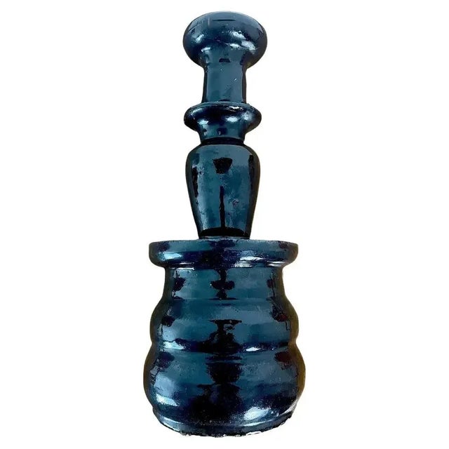 Large Chinese Altar Candleholder in Black Enameled Ceramic, 19th Century For Sale - Image 11 of 11