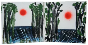 Stefan Eins Abstract Expressionism Original Art Mixed Media on Board - A Pair