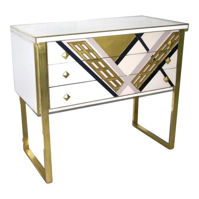 20th Century Art Deco Style Italian White, Black /Gold Chest Cabinet / Sideboard For Sale