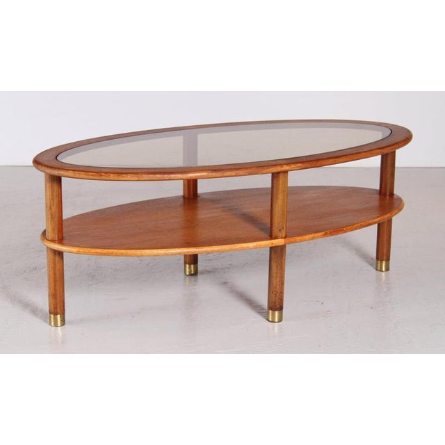 Mid-Century Oval Teak 2-Tier Coffee Table with Smoked Glass Top and Brass Feet from G-Plan, 1970s For Sale - Image 11 of 11
