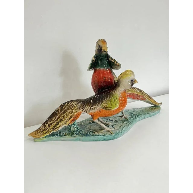 Large ceramic reproduction of pheasants, Italy, 1950s Admire the beauty and size. It is 65 cm wide ! Small signs of time,...