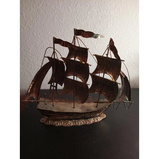 Contemporary 1970s Hand Carved Brass Ship 3d Model For Sale - Image 3 of 8