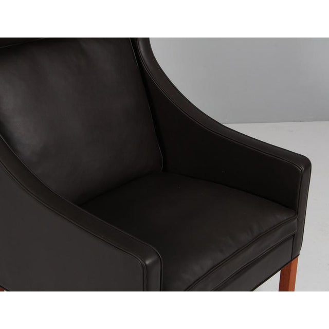 Scandinavian Wingback Chair in Teak and Leather attributed to Børge Mogensen for Fredericia For Sale - Image 5 of 9