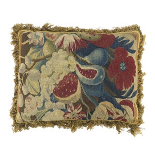 Antique French Aubusson Old Tapestry Floral Pillow 18th or 19th C. For Sale