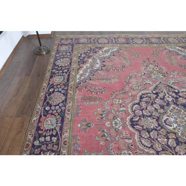 1970s Vintage Persian Handmade Wool Pink Oversized Area Rug For Sale In San Francisco - Image 6 of 11