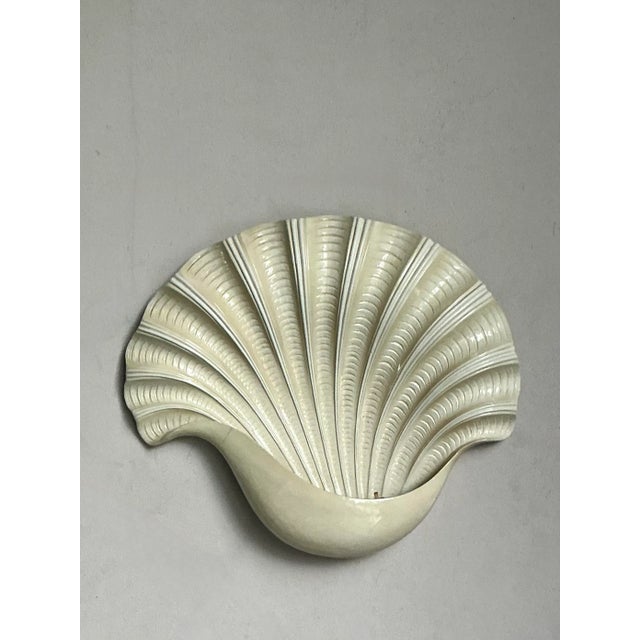 Vintage Coastal Monumental Glazed Ceramic Clamshell Light Sconce For Sale In West Palm - Image 6 of 10