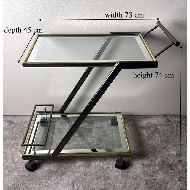 Mid 20th Century Italian Bar Cart in Burnished Steel and Brass For Sale - Image 18 of 18