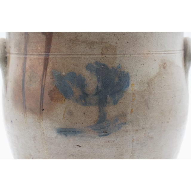 Antique Blue Stoneware Crock Urn W. Handles For Sale - Image 9 of 11